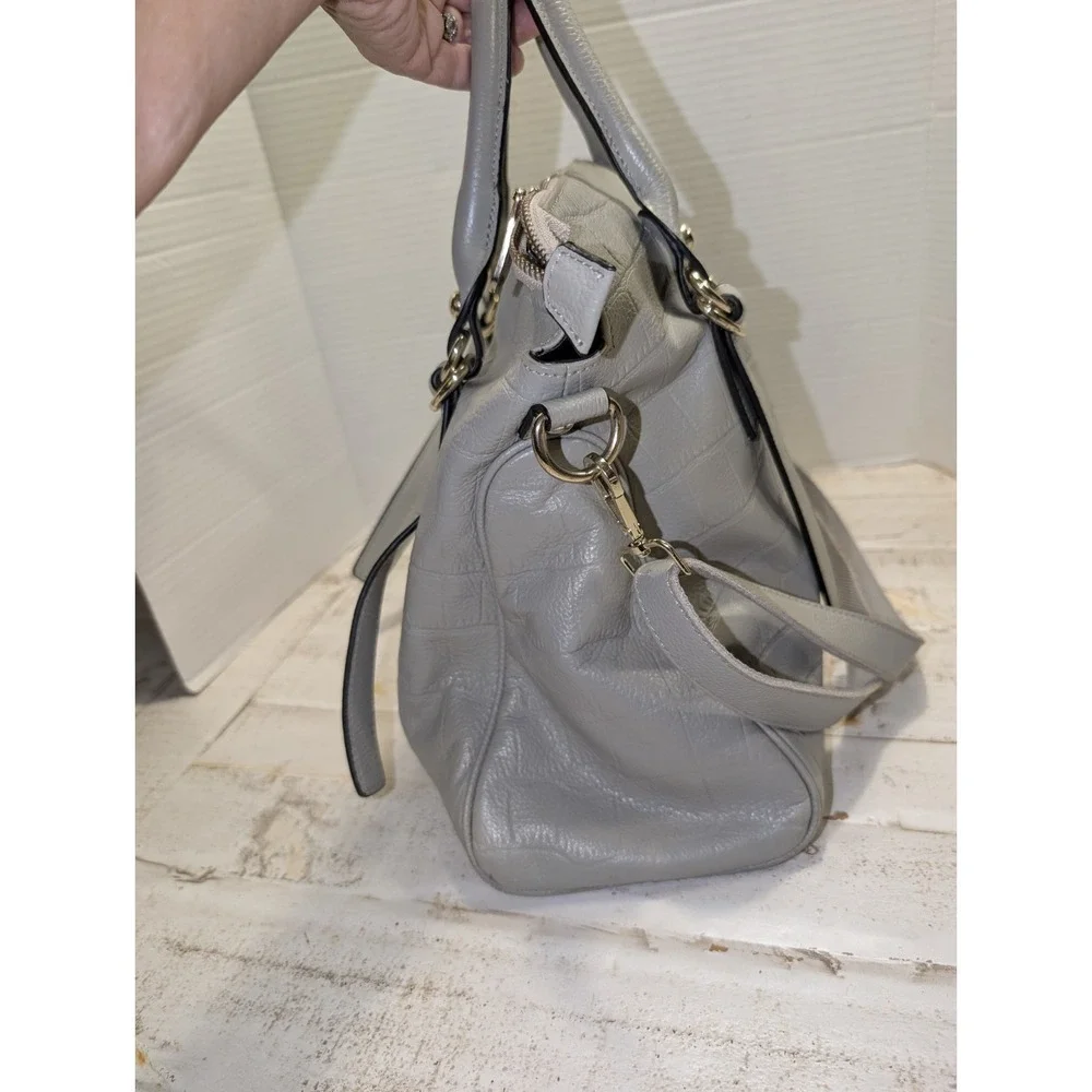 Kattee Crocodile Embossed Cowhide Leather Soft Gray Tote w/Gold Tone Hardware